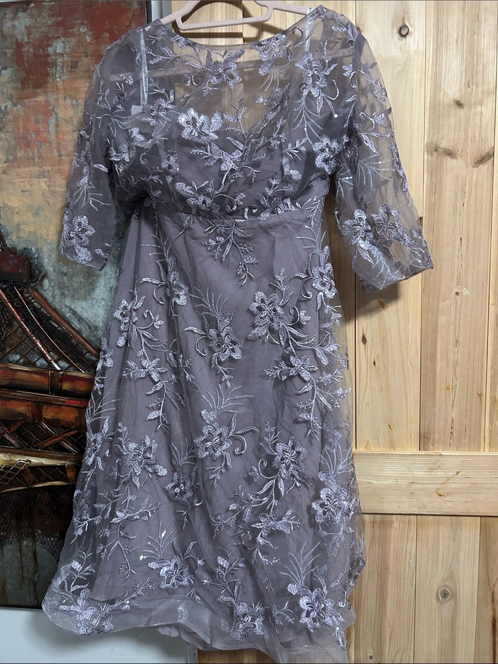 Elegant Lavender Floral Lace Dress for Women
